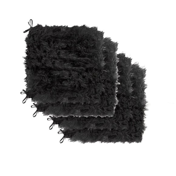 Luxe Home Decor Laredo Faux Sheepskin Chair Pad | 4-Piece | Black | 17"x17" - Picture 1 of 5